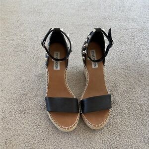 Steve Madden Black Espadrille Sandals with Stud Accents